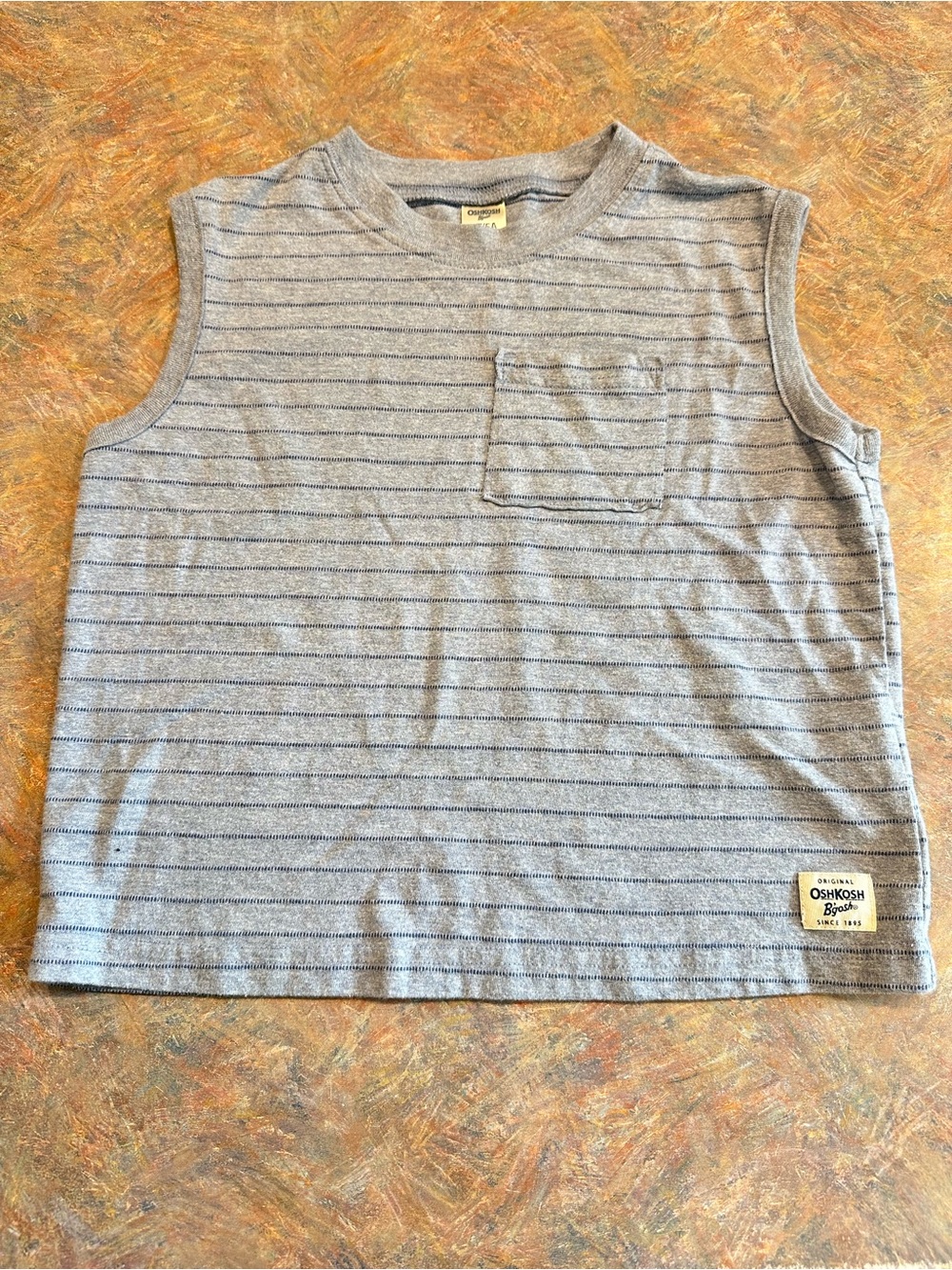 🤑EU OshKosh B'gosh Boys Blue Stripe Sleeveless Pocket Tee🤑